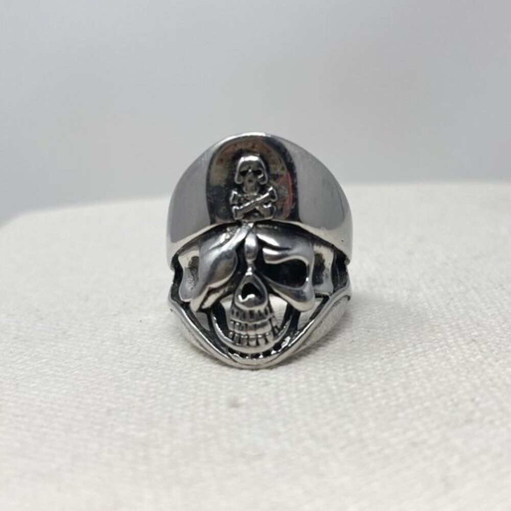 Pirate Skull Ring Stainless Steel Size 9‎ Biker Goth Punk Metal Silver-Tone